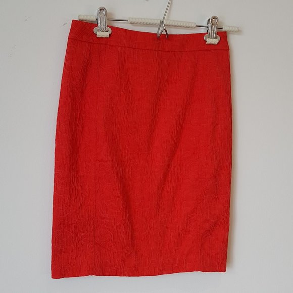 Anthropologie Red Floral Textured Skirt Size 0 - Picture 1 of 6